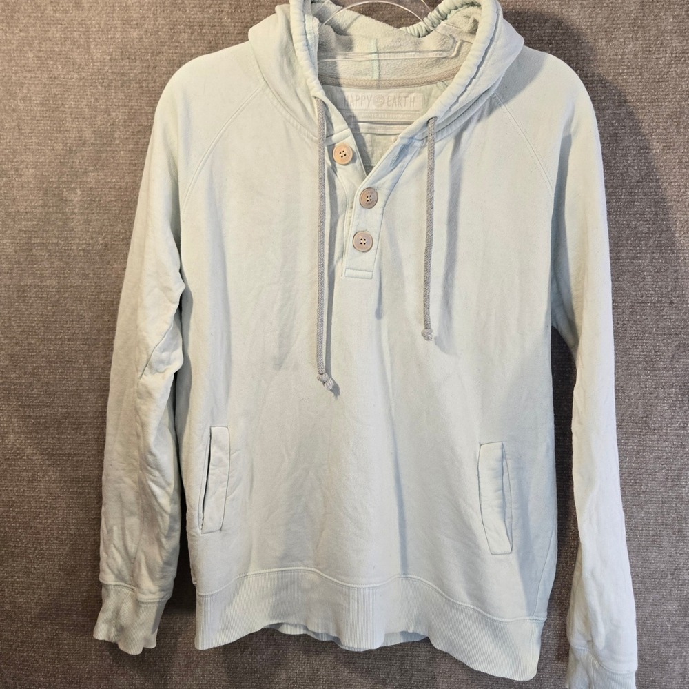 Happy Earth Organic Conscious Cotton Henley Hoodie Light Mint Green Mens Medium